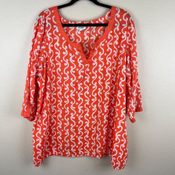Old Navy Womens Shirt Top Tunic Size XXL Orange Boho Peasant Lightweight Cotton - Picture 5 of 14